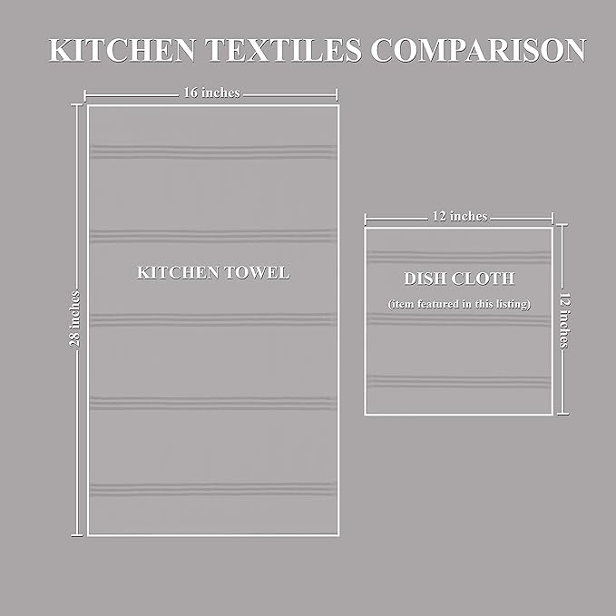 Sticky Toffee Cotton Dishcloths Set of 8 – Gray and White Kitchen Towels 12x12 in, Reusable and Absorbent Tea Towels for Cleaning or Drying, Oeko-Tex Cotton