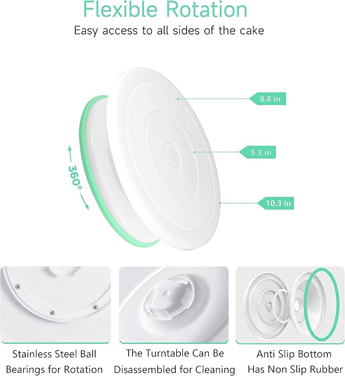 Cake Decorating Kit,137pcs Cake Decorating Supplies with Cake Turntable for Decorating,Pastry Piping Bag,Russian Piping Tips Baking Tools, Cake Baking Supplies for Beginners(Green)