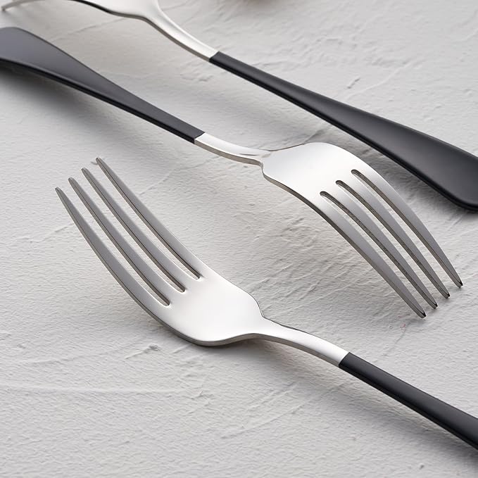 Black Dinner Fork, 18/0 Black handle Stainless Steel Satin Finish 8.1-inch Silverware Flatware Fork Set, Set of 24, Dishwasher Safe