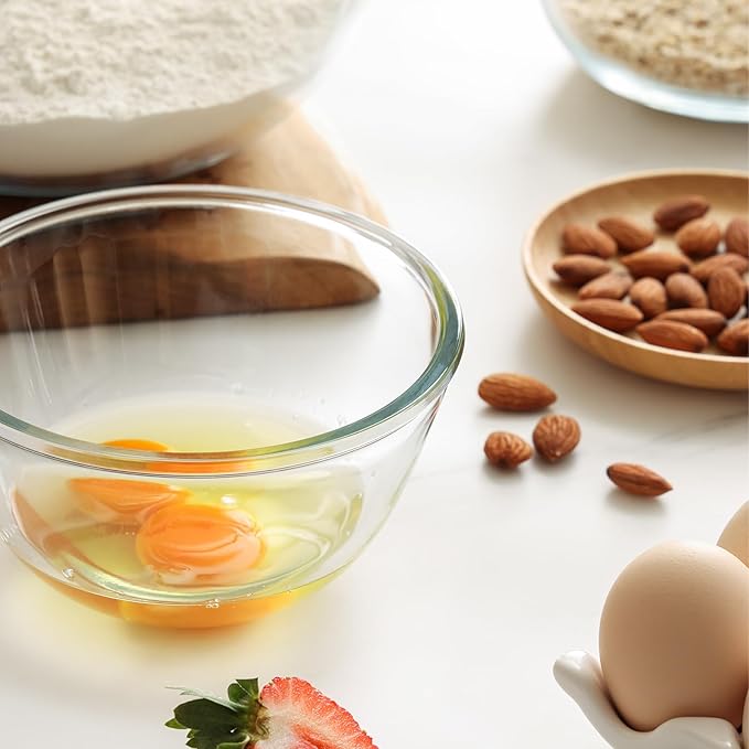 4pc Glass Mixing Bowls Sets (2.80QT, 1.64QT, 1.16QT, 0.85QT), Nesting Mixing Bowls for Cooking Prep, Baking, Storage, Large Salad Bowls Sets-Dishwasher Microwave Freezer Safe