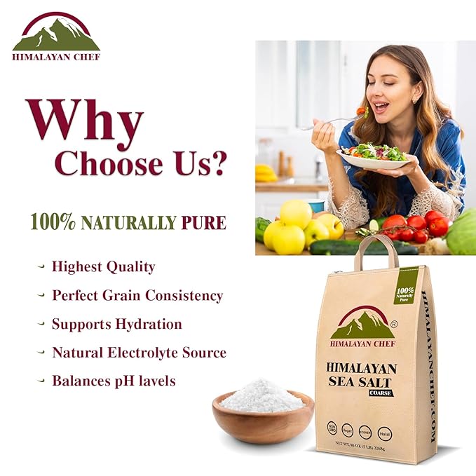 Himalayan Chef Sea Salt Coarse Grain, 5 lb Bag - Pure, Natural, Kosher, Non-GMO, Mineral-Rich, for Cooking, Seasoning, Baking, Grinder Refills