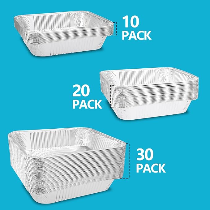 9x11 In Aluminum Pans with Lids, Extra Deep Disposable Baking Pans for Roasting, Baking, Cooking, Food Prep, Chafing, Steam Table, Oven, Cake, and Party Catering. (30-no lids)