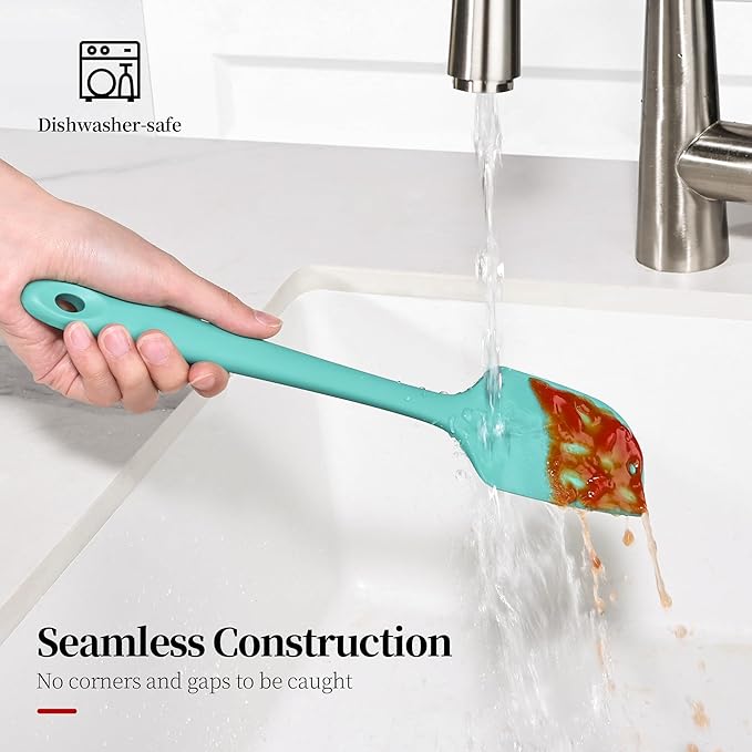 600ºF Heat Resistant Spatulas, High Heat Food Safe Semless Kitchen Silicone Scraper Set for Cooking Baking Mixing Scraping Stirring Nonstick Cookware Pan Bowl (3Pcs,Aqua Sky)