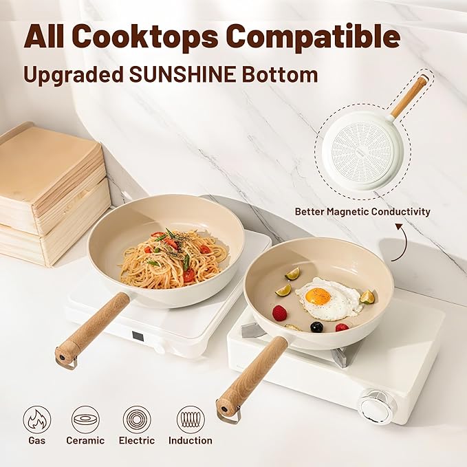 SENSARTE Ceramic Nonstick Cookware Set Non-toxic Healthy Pots and Pans Set Ceramic Coated Kitchen Cooking Set, Free of Intentionally Added PFAS/PTFE, Dishwasher&Oven Safe, Induction Compatible, 15pcs