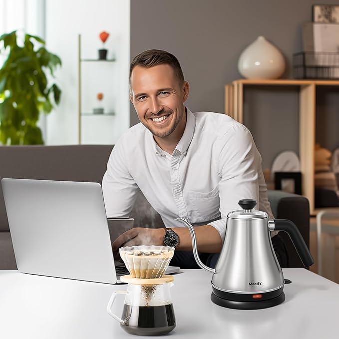 Mecity Electric Kettle Gooseneck Water Kettle Stainless Steel Tea Kettle Water Boiler Fast Heating, Auto Shut Off, 27 fl oz, 1000W, Stainless Steel