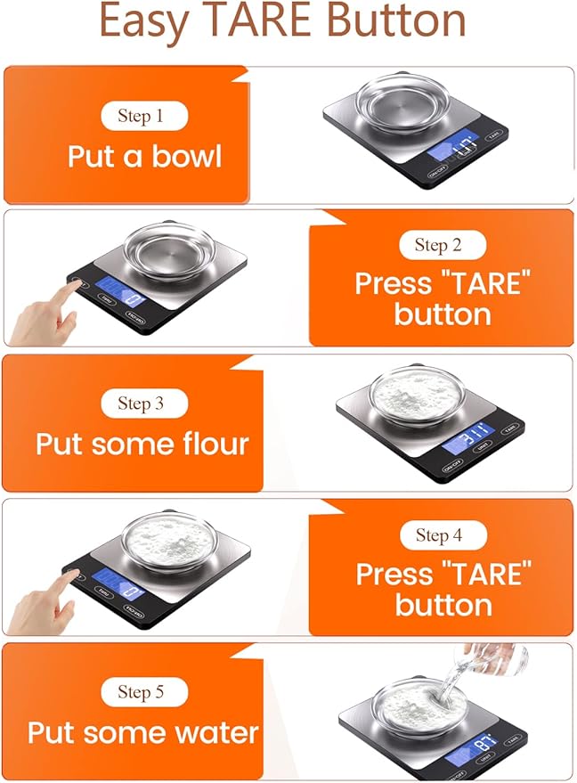 Food Scale -33lb Digital Kitchen Scale for Food Ounces Grams Rechargeable 304 Stainless Steel,Batteries and Type-C Charging | Perfect for Meal Prep, Cooking, and Baking, Black