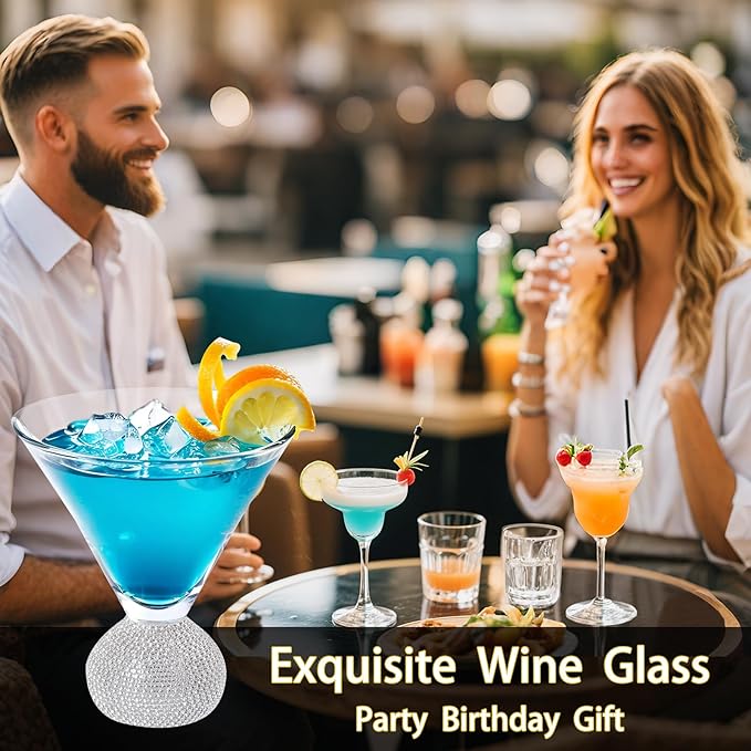 Martini Glasses Set of 4,Stemless Margarita Glasses,Unbreakable Crystal Fancy Cocktail Glasses,10 Oz Bar Glass,for Party,Birthday,Manhattan, Cosmopolitan, Home Bargifts Women (Silver Pink)