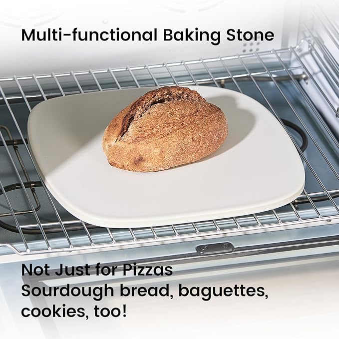 Pizza Stone, 12" x 11" x 0.47" Ceramic Coating & Cordierite Pizza Stones for Oven Grill BBQ, Heavy Duty Non Stick Baking Stone for Pizza & Bread, Unique Shape Design Grilling Stone (White)