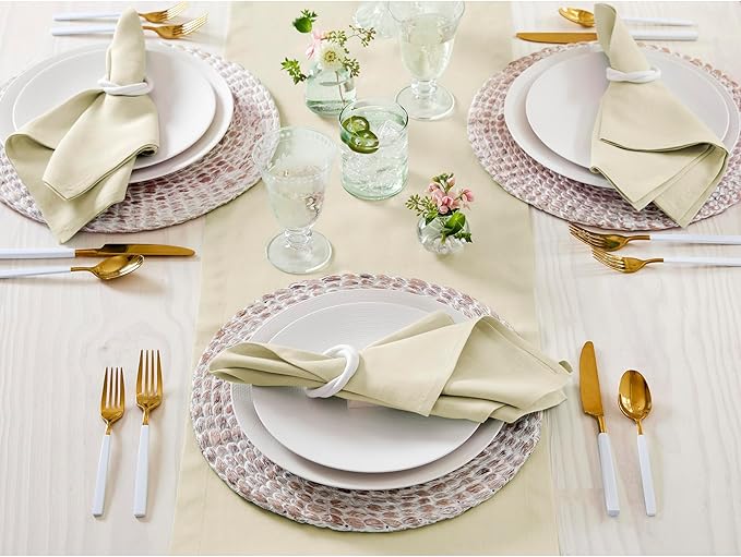 Solino Home Linen Napkins Set of 4-100% Pure Linen Birch Dinner Napkins Cloth 20 x 20 Inch for Fall, Autumn, Thanksgiving - Fete, Handcrafted and Machine Washable