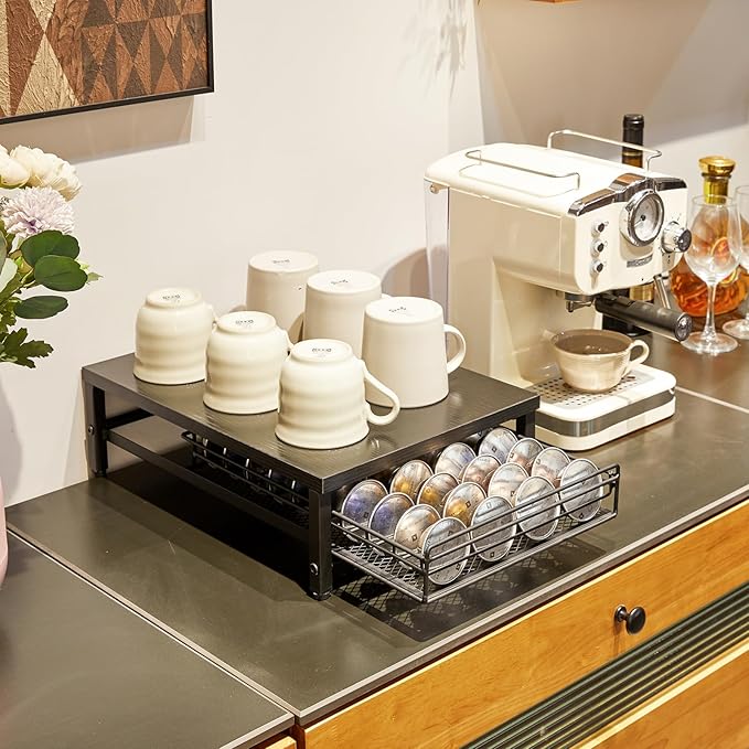 IBUYKE Coffee Pod Drawer Holder,Pod Holder,40 Capsule Pods,Coffee Pod Holder Drawer With Mesh Shelves,Home Kitchen Counter Organizer, Black TCJ101B