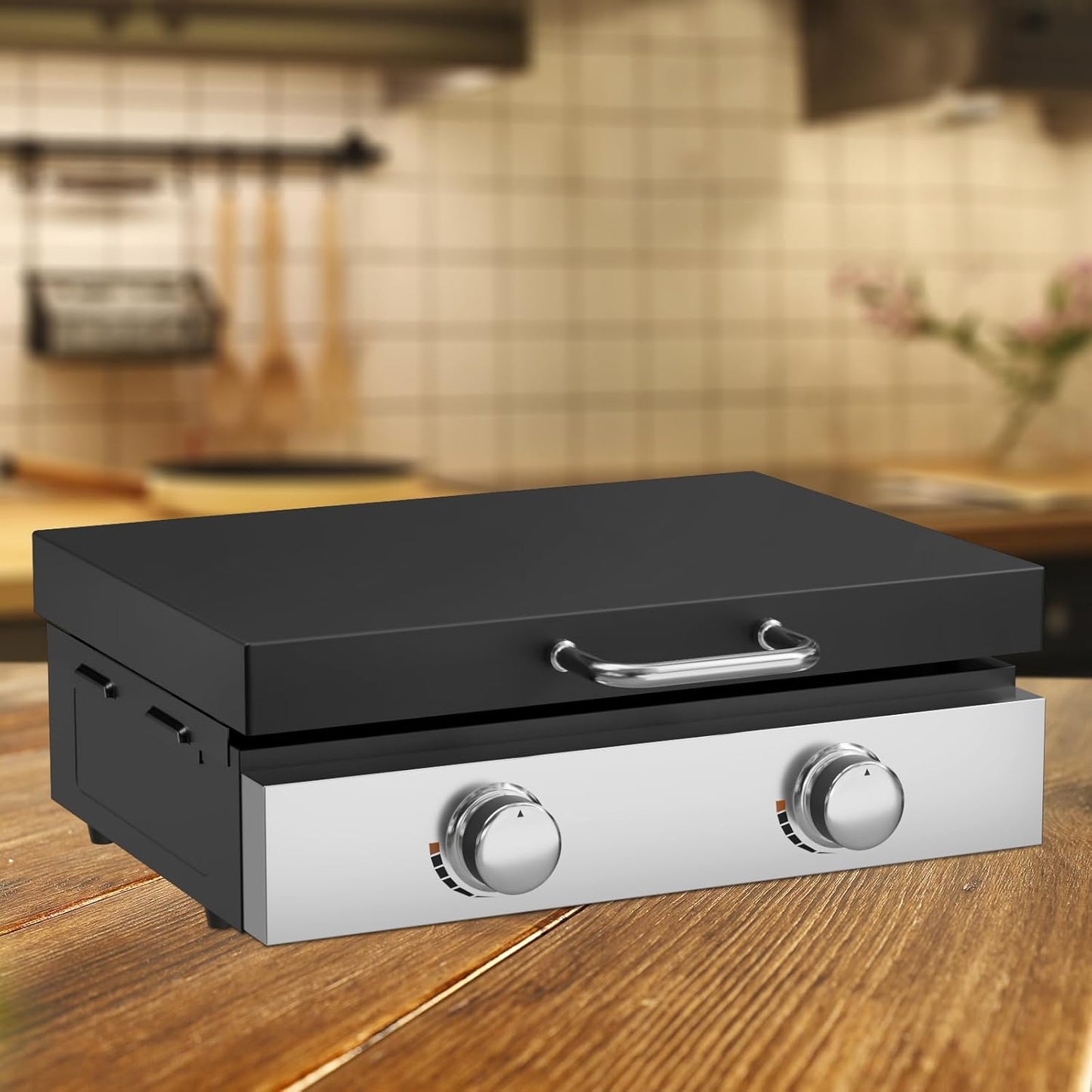 5011 Hard Cover Top Lid with Stainless Steel Handles and Wind Guard for Blackstone 22” Table Top Grill, Flat Top Griddle Accessories for Black Stone, Black