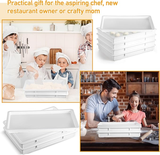 Tioncy 4 Pcs Pizza Dough Proofing Box Dough Container Stackable Trays with Lids Pizza Storage Container Collapsible for Storage Safekeeping, 25.98'' x 17.91'' x 3.23'', 4 Trays and 1 Covers