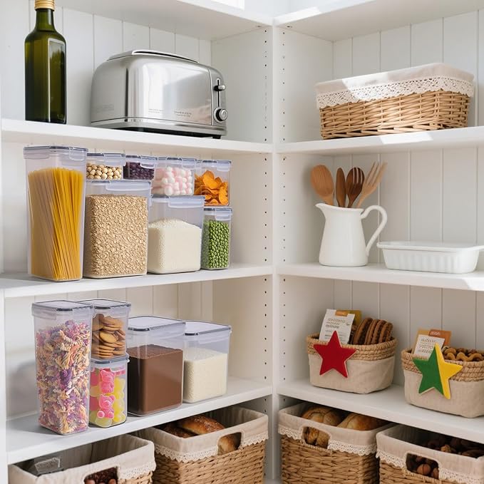 ComSaf Airtight Food Storage Containers with Lids, 11 Pcs Canisters Sets for the Kitchen, Plastic Pantry Organizers and Storage for Cereal, Flour, Sugar,Kitchen Storage Containers Include Labels