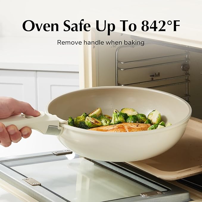 Redchef Pans and Pots Set Nonstick, Ceramic Cookware Set with Detachable Handles, Healthy,Non Toxic, Kitchen Cookware Sets16Pcs, Induction RV Kitchen Set, PFAS PFOA & PTFE Free, Beige White