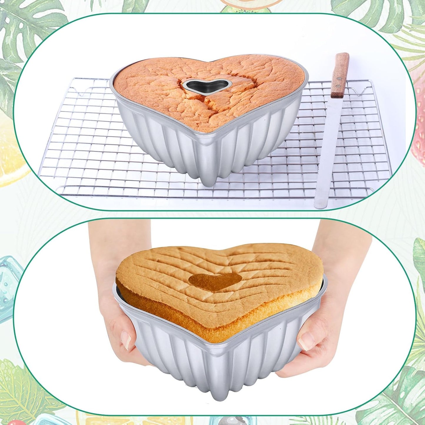 Layhit 2 Pcs 10 Inches Heart Shaped Fluted Cake Pan Aluminum Heart Cake pan Non Stick Oven Baking Mold for Birthday Wedding Family Party Kitchen Accessories (Silver)