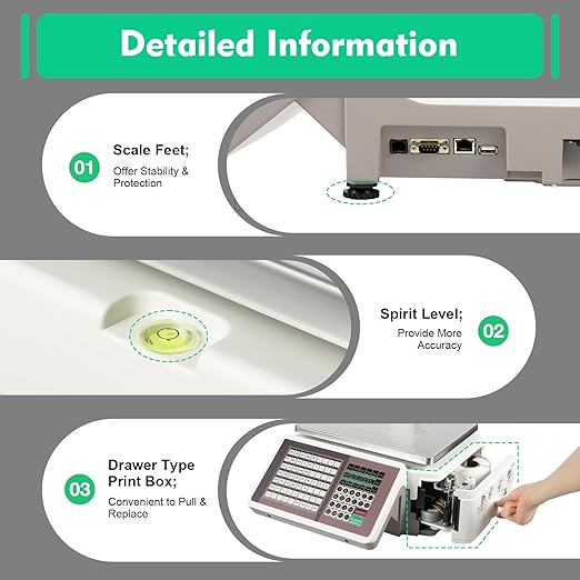 Label Printing Scale with Dual TD Thermal Label & Receipt Printer, 110-220V Electronic Price Computing Scale Pole Display, 66LBS Commercial Barcode Scale for Retail Outlet Store Food Meat Shop