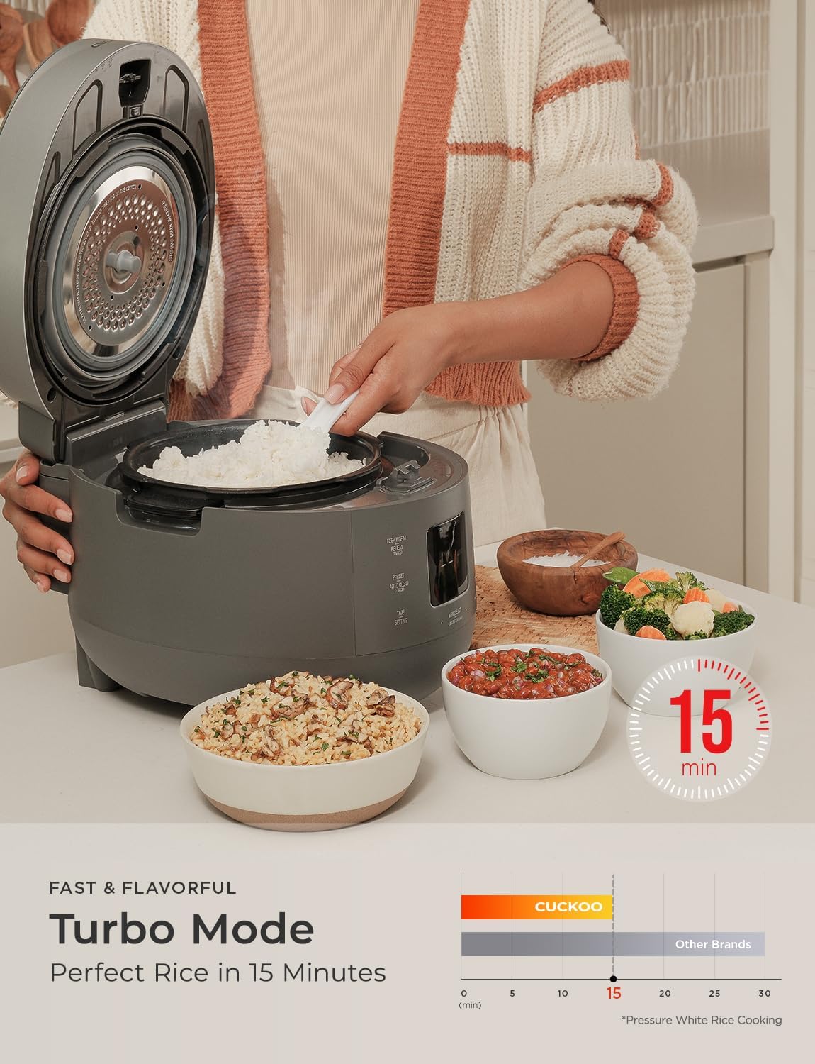 CUCKOO CRP-ST1009FG 10-Cup (Uncooked) / 20-Cup (Cooked) Twin Pressure Rice Cooker & Warmer with Nonstick Inner Pot, 16 Menu Modes, 3 Voice Guide, Auto Clean (Gray)