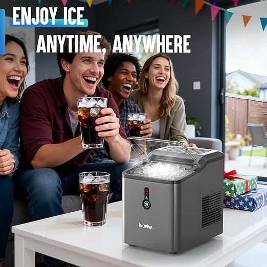 Nugget Ice Maker Countertop – 6 Mins Fast Ice Production, FLASHCHILL™, 26.5 LBS/Day, Self-Cleaning, Compact Portable Design, Ideal for Home, Office & Parties