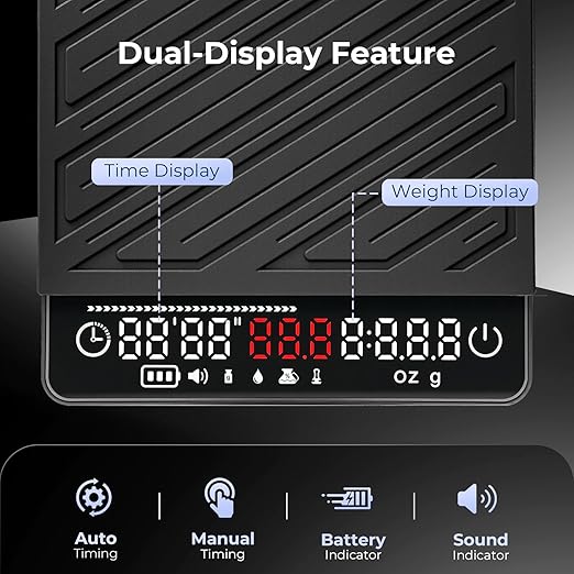 IKAPE Espresso Coffee Scale with Timer, 2kg/0.1g High Precision Digital Scale, 4 Modes (Espresso/Pour Over Brew Ratio), LED Display, Auto-Tare, for Kitchen, Cooking, Espresso, Pour Over Coffee