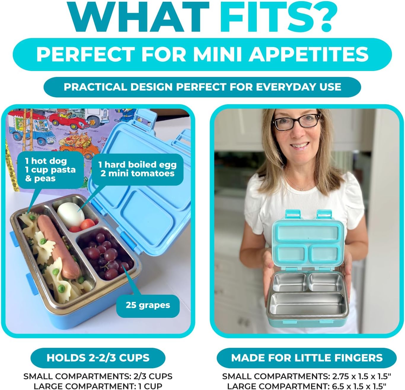 Small Stainless Steel Lunch Box for Baby or Toddlers Boys Girls, Insulated Mini Bento, 3 Eco Metal Portion Sections Leakproof Lid, Pre-School Daycare Lunches, Kids Spill-Proof Snack Container, Green