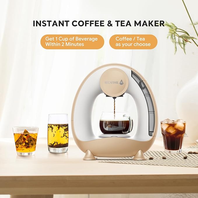 Single Serve Coffee Maker For K Cup Pod and Coffee Grounds /Tea, Fast Brew in 2 minutes, 2 IN 1 One Button Coffee Machine 4-8 Oz Brew Sizes, Stylish&Compact For Home, Office, RV and Dorm, Champagne