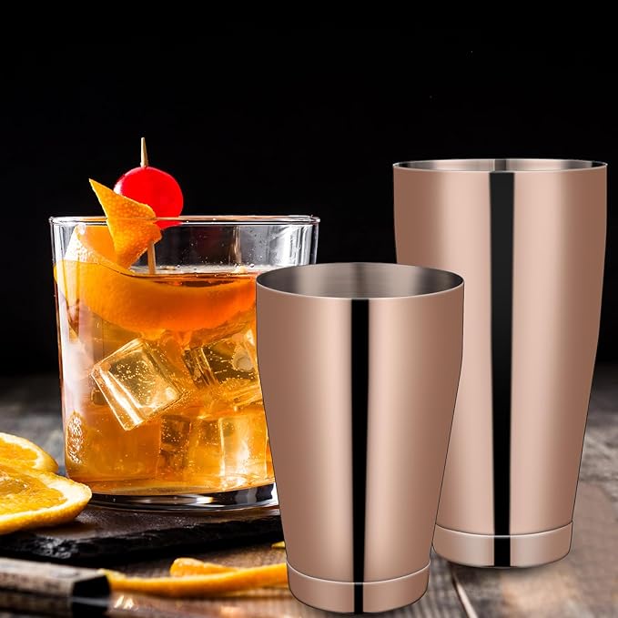 Lallisa 10 Pieces Cocktail Shakers Professional Bar Boston Shaker Set Stainless Steel Martini Shaker Drink Mixer Basic Tools Weighted Shake Metal Can for Bartenders, 18 Oz, 28 oz(Copper)