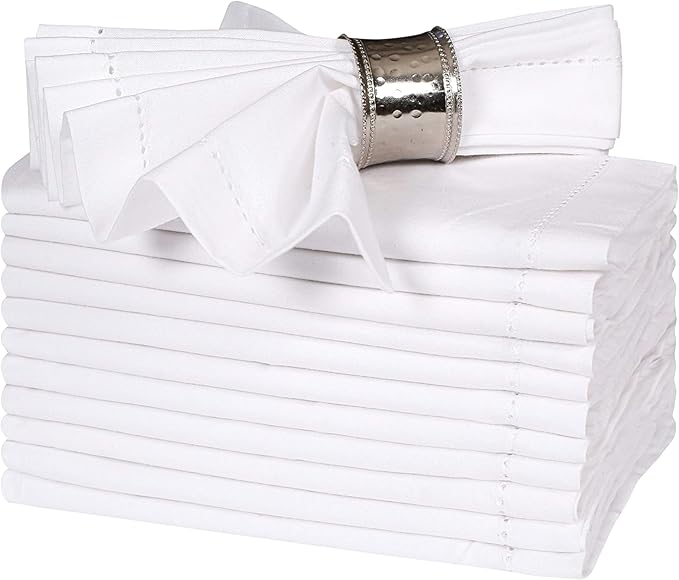 Bedding Craft White Cotton Cloth Dinner Napkins Set of 72 – 18x18 Hemstitched with Mitered Corners – Elegant Machine Washable Fabric Napkins for Weddings, Banquets & Events