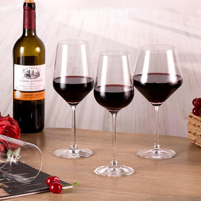 KAMMAK Wine Glasses Set of 2, 18 oz Hand Blown Crystal Bordeaux Wine Glasses, Thin Rim & Long Stem, Perfect for Red & White, Daily Use, Wedding Anniversary or Birthday Gift with Gift Box, S83BJ54