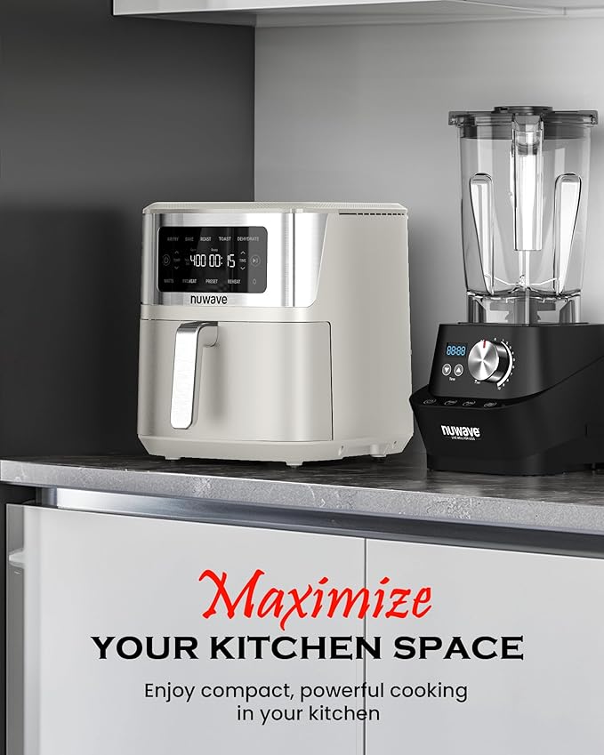 Nuwave Brio Plus 6-in-1 Air Fryer, 7-Qt Large Capacity, 50°F–400°F Precise Temp Control, Non-Toxic PFAS-Free Nonstick, Air Fry, Bake, Roast, Toast, Dehydrate, Reheat, 100 Presets, Dishwasher Safe