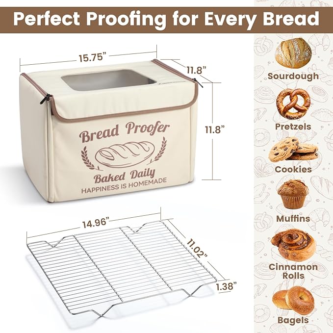 Folding Bread Proofing Box with 68-104℉ Temp Control & 48H Timer, Dough Proofer with Metal Rack, Proofing Box for Sourdough, Bread Baking, Pizza, Yogurt, Kombucha, Space-Saving&Precise Control