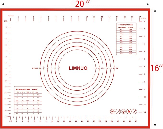 Silicone Baking Mat,Non Stick Rolling Dough with Measurements for Pie Pizza Cookies Fondant Making,Extra Thick Non Slip Silicone Pastry Mat