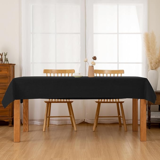 Hiasan Faux Linen Rectangle Tablecloth - Wrinkle and Stain Resistant Washable Table Cloth for Kitchen Dining Room Holiday Table Cover for Dinner, Black, 60 x 140 Inch
