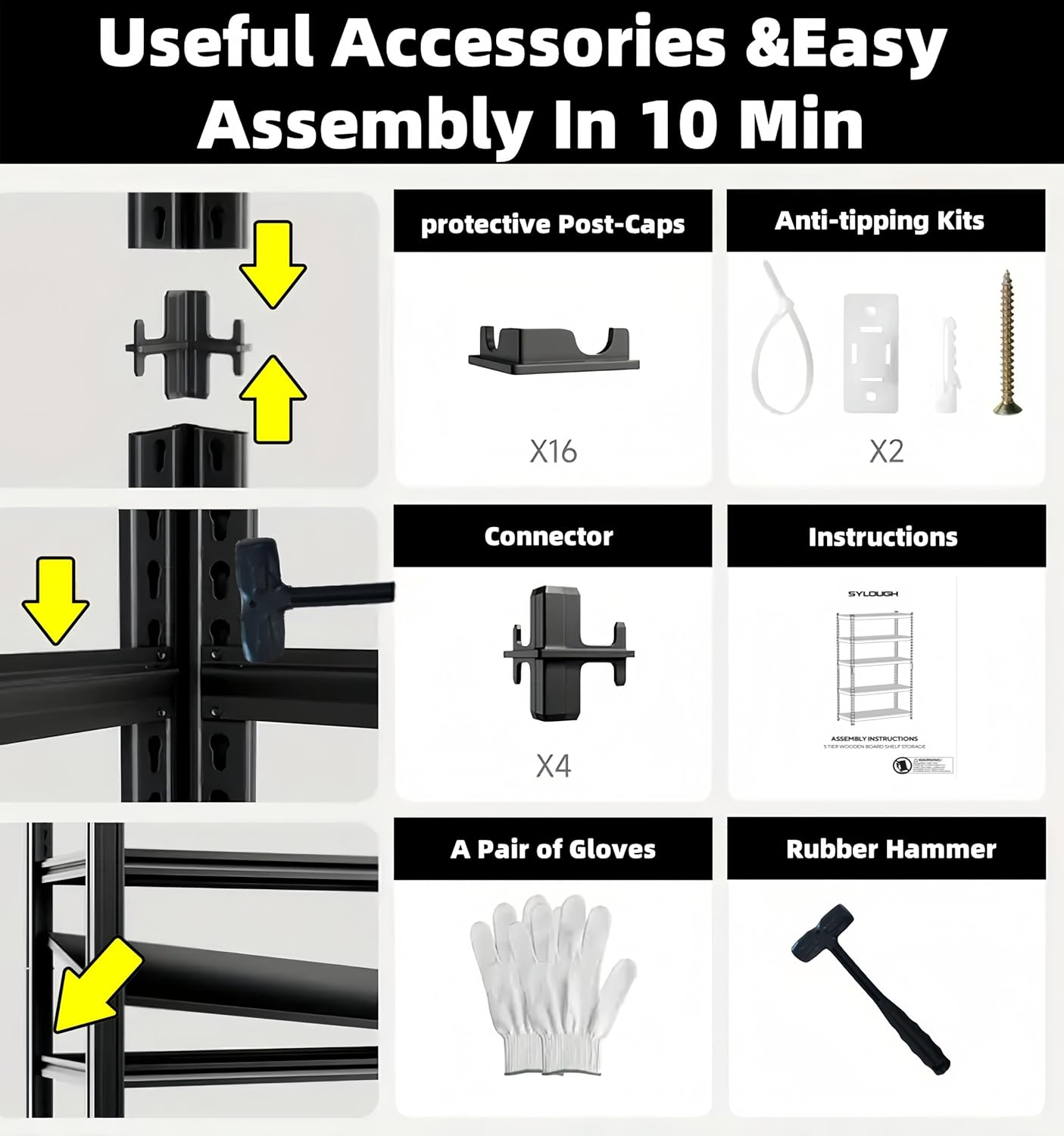 6 Tier Metal Shelving Unit, Adjustable Storage Shelves, 84" H x 55" W x 24" D Heavy Duty Garage Shelves for Warehouse, Basement, Kitchen, Pantry, Living Room, Black (6T 84 * 55 * 24)