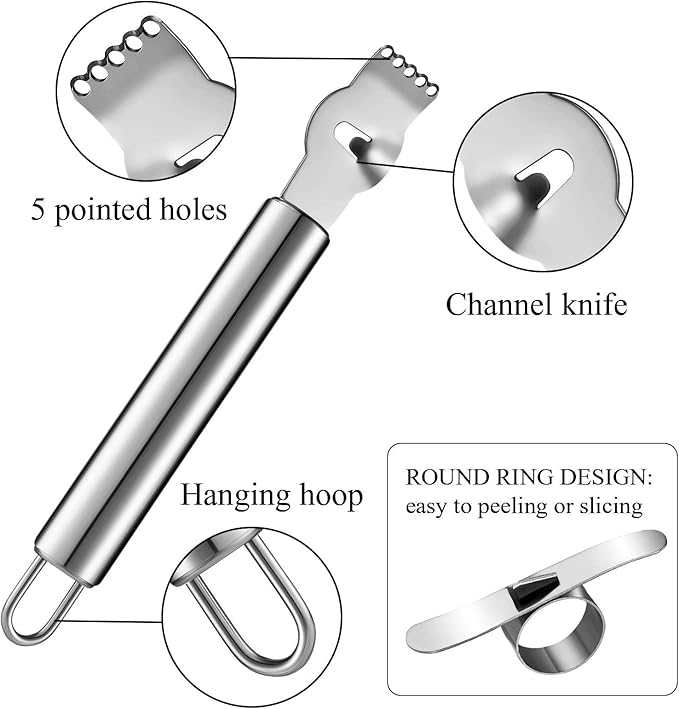 Mudder 4 Pieces Lemon Zester Grater, Stainless Steel Orange Peeler for Cocktails, Lemon Twist Peeler with Channel Knife, Ring Orange Opener, Knife Tool Kitchen Accessories for Kitchen Gadgets