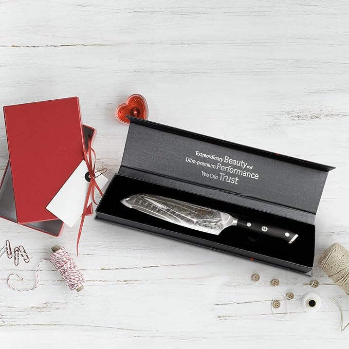 SHAN ZU Chef Knife, Kitchen Knife Santoku Chef's Knife 7 Inch Multifunction Kitchen Knives Damascus Stainless Steel & Ergonomic Fiberglass G10 Handle Best Sharp High-Carbon Knives