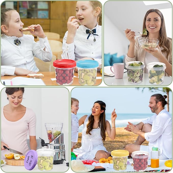 32 oz Plastic Containers with Lids, 12 Pack Stackable Freezer Soup Container, Reusable Clear Food Storage Meal Prep Containers for Snack Fruit, Microwave & Dishwasher Safe, with Pen & Brush