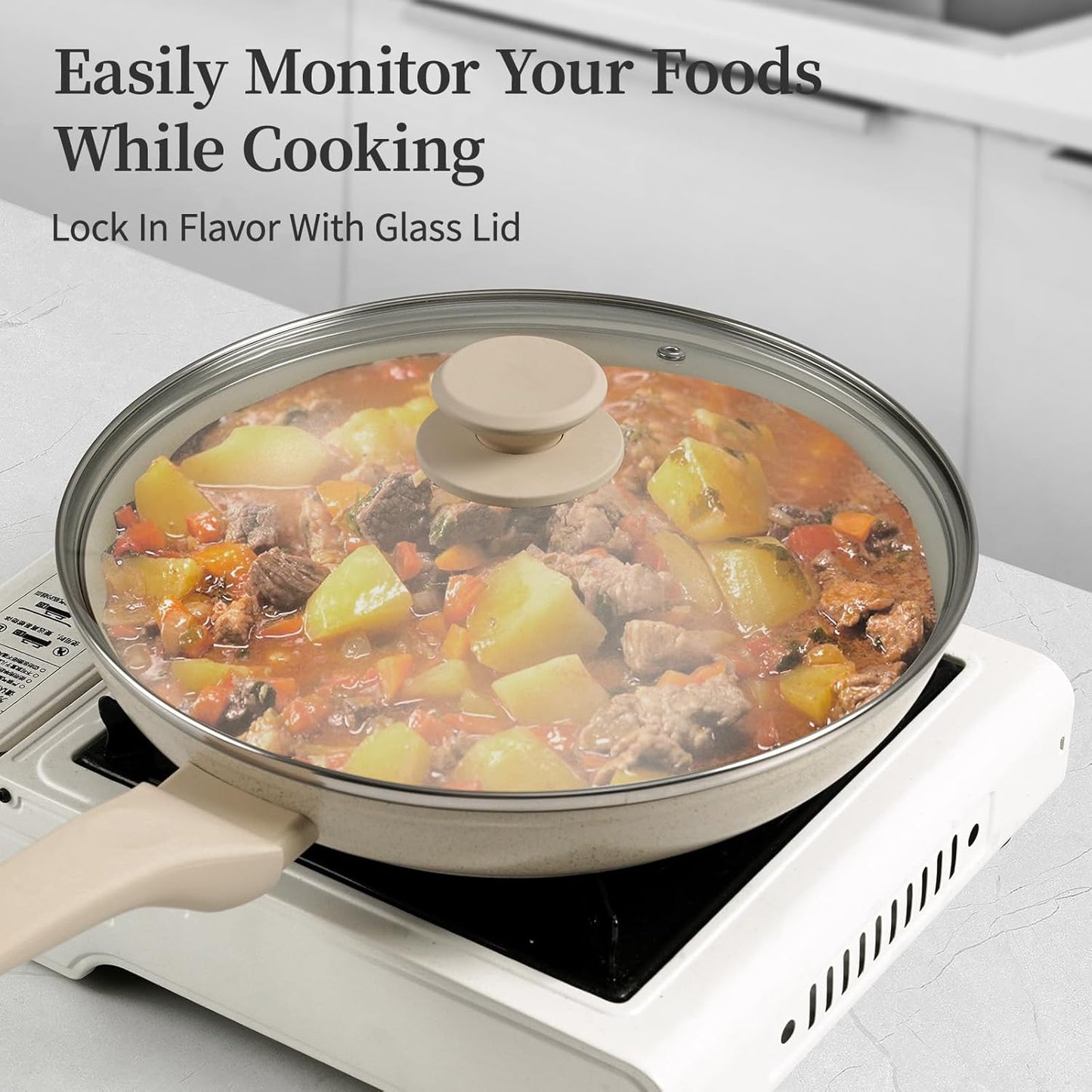 Granite Nonstick Cookware Set - 3 Pcs Induction Skillets, Egg & Omelette Frying Pans with Lids, Healthy, No Toxic, PFOA Free