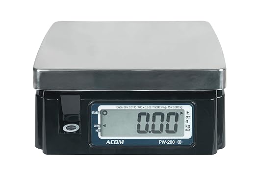 VisionTechShop ACOM PW-200RS POS Interface Portion Scale with Most ECR's and POS Systems, Lb/Oz/Kg/g Switchable, 30lb Capacity, 0.01lb Readability, Dual Display, NTEP Legal for Trade COC #18-060A1