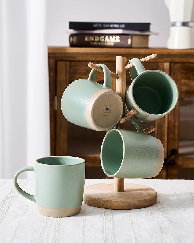 famiware Coffee Mugs Set of 6, Milkyway 13 oz Mug Set, Ceramic Cup Set with Handle for Coffee, Tea, Cocoa, Milk, Light Green