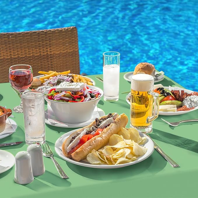 homing Rectangle Vinyl Tablecloth, Waterproof Spillproof Plastic Flannel Backed Table Cloth, Wipe Clean Table Cover for Dining, Buffet Parties and Camping (Sage Green, 60" x 120")