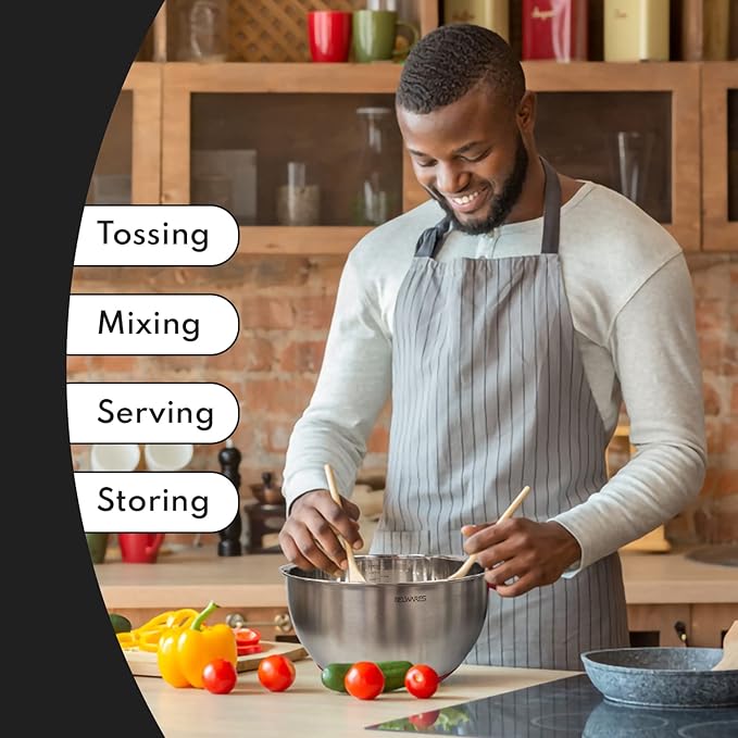 Belwares Mixing Bowls with Lids Set - Stainless Steel Nesting Bowls with Graters, Pour Spout & Non-Slip Base - Kitchen Mixing Bowls for Cooking, Baking, Salad Prep & Food Storage (Set of 3)