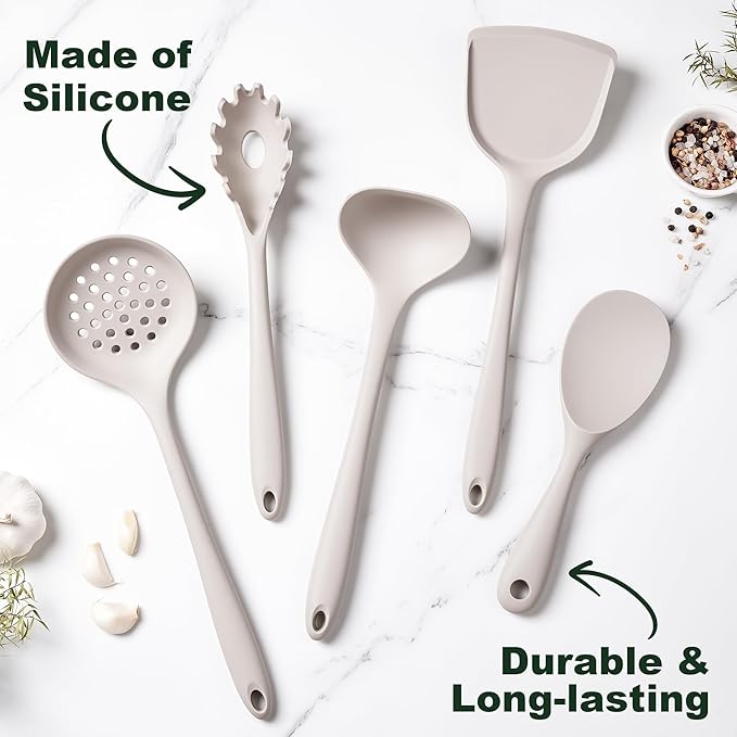 Ceramic Cookware Set, VONIKI 16 Pcs Pots and Pans Set Non Stick, Kitchen Cookware Sets with Cooking Utensils Set, Non Toxic Cookware Set White Gold Pan Set for Cooking Pot Oven & Dishwasher Safe, Gift