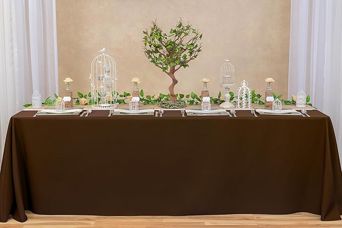 LTC LINENS 5-Pack Rectangular Tablecloths 90 in x 156 in with Rounded Corners - Chocolate Table Covers for 8 ft Table Floor-Length Drop - Wrinkle Resistant Polyester Fabric Cloth for Wedding, Party