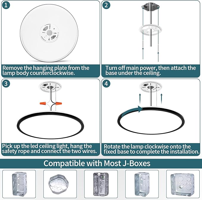 15.4 Inch Led Ceiling Light Fixtures, Dimmable with Remote Control, 36W, 4500LM, Ultra Thin Modern Flush Mount Ceiling Lights for Bedroom Living Room Kitchen Dining Room