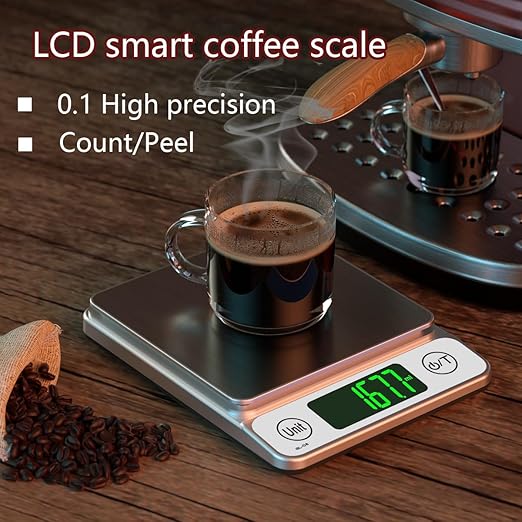 Kitchen Scale Digital Food Scale, Coffee Scale 3000g/0.1 Digital Scale Food Kitchen,7 Units Gram Scale for Baking and Cooking LCD Display Mini Food Scale (Silver(3kg/0.1))