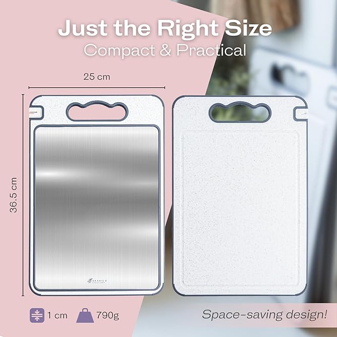 Non-Toxic Cutting Board – Double-Sided Stainless Steel & Wheat Straw – Dishwasher Safe, BPA-Free, Juice Groove, Built-In Knife Sharpener, Non-Slip – 14.4” x 9.8” Kitchen Chopping Board