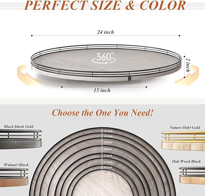 24" Lazy Susan Wood Turntable Organizer for Kitchen Decor, Farmhouse Round Wooden Larger Lazy Susan Organization and Storage for Cabinet, Dining Table, Pantry, Bathroom, Countertop, Centerpiece