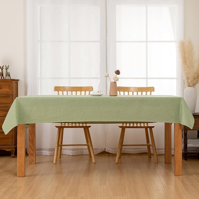 Hiasan Faux Linen Rectangle Tablecloth - Wrinkle and Stain Resistant Washable Table Cloth for Kitchen Dining Room Holiday Table Cover for Dinner, Green, 54 x 80 Inch