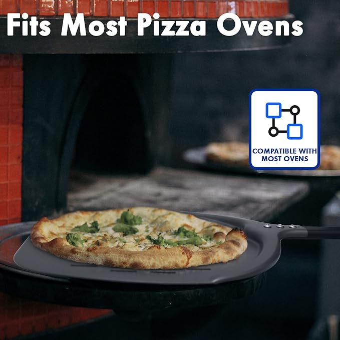 Professional Aluminum Pizza Paddle, 12 Inch Perforated, Restaurant Grade, Long Handle Non-Stick Metal Pizza Peel for Outdoor Oven