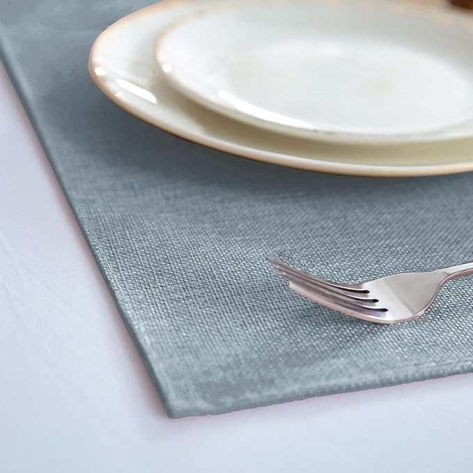 Linen Fabric Placemats Set of 6, Machine Washable, Heat Resistant, Wrinkle Free, Thick Polyester Kitchen Place Mats for Dining Table (Light Gray)